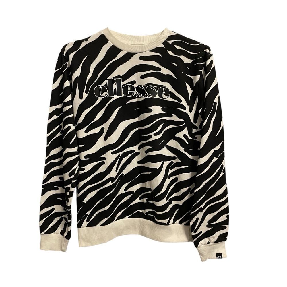Ellesse Zebra Printed Sweatshirt Long Sleeves Black White Size 2